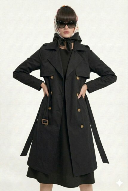 Vivezza Çift Düğmeli Trençkot Pardesü 7034-01-SİYAH - 4