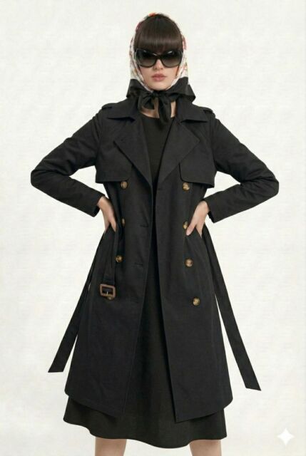 Vivezza Çift Düğmeli Trençkot Pardesü 7034-01-SİYAH - 4