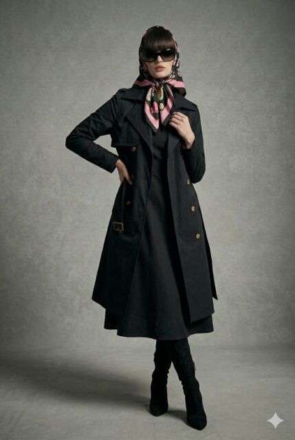 Vivezza Çift Düğmeli Trençkot Pardesü 7034-01-SİYAH - 3