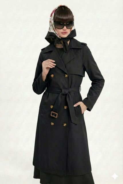 Vivezza Çift Düğmeli Trençkot Pardesü 7034-01-SİYAH - Vivezza