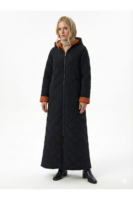 Vivezza Çift Taraf Trençkot Kapitone Manto 7050-03 SİYAH KİREMİT - 2