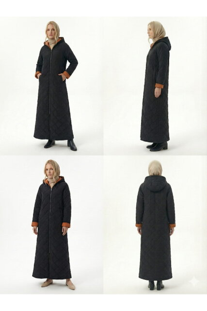 Vivezza Çift Taraf Trençkot Kapitone Manto 7050-03 SİYAH KİREMİT - 3