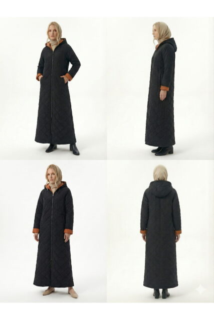 Vivezza Çift Taraf Trençkot Kapitone Manto 7050-03 SİYAH KİREMİT - 3