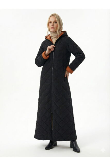 Vivezza Çift Taraf Trençkot Kapitone Manto 7050-03 SİYAH KİREMİT - 1