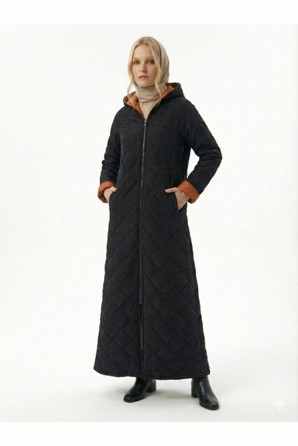 Vivezza Çift Taraf Trençkot Kapitone Manto 7050-03 SİYAH KİREMİT - 5