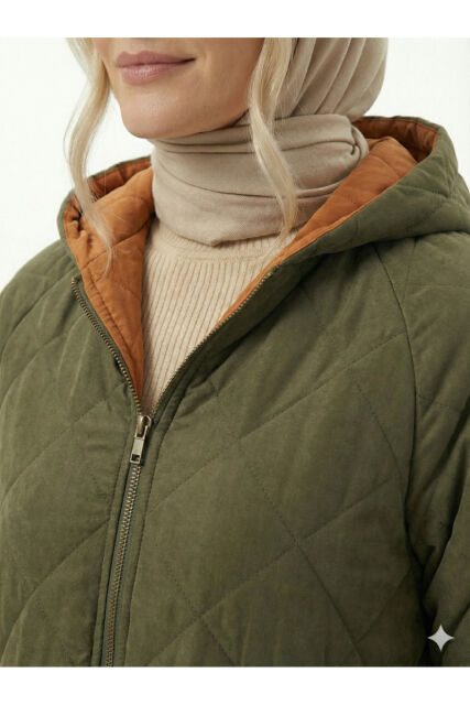 Vivezza Çift Taraf Trençkot Kapitone Manto 7050-04 HAKİ KİREMİT - 3