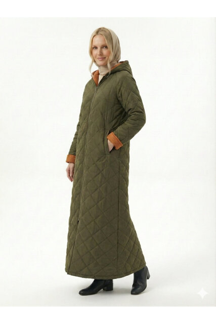 Vivezza Çift Taraf Trençkot Kapitone Manto 7050-04 HAKİ KİREMİT - 4