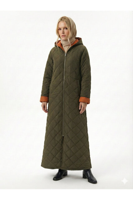 Vivezza Çift Taraf Trençkot Kapitone Manto 7050-04 HAKİ KİREMİT - 5