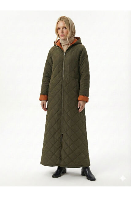 Vivezza Çift Taraf Trençkot Kapitone Manto 7050-04 HAKİ KİREMİT - 5