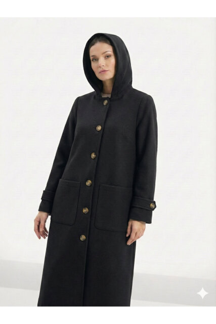 Vivezza Kapşonlu Kaşe Tunik 7049-01 Siyah - 5