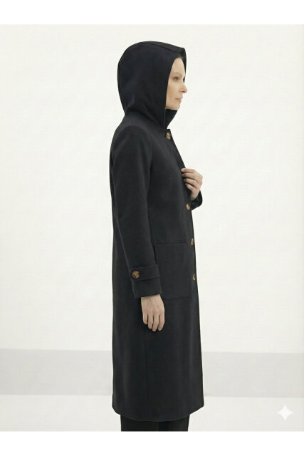 Vivezza Kapşonlu Kaşe Tunik 7049-01 Siyah - 6