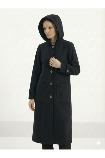 Vivezza Kapşonlu Kaşe Tunik 7049-01 Siyah - 7