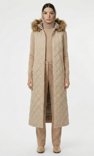 Vivezza Kapşonlu Kürklü Kapitone Uzun Yelek 7053-03 BEJ - 5
