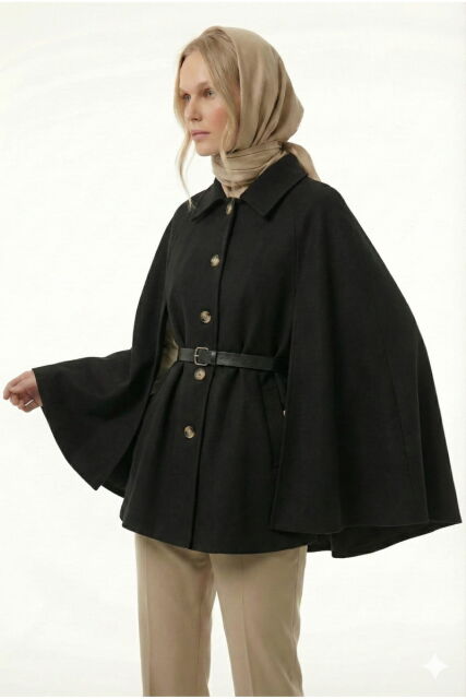 Vivezza Kaşe Pelerin Kaban 7055-01 SİYAH - 1