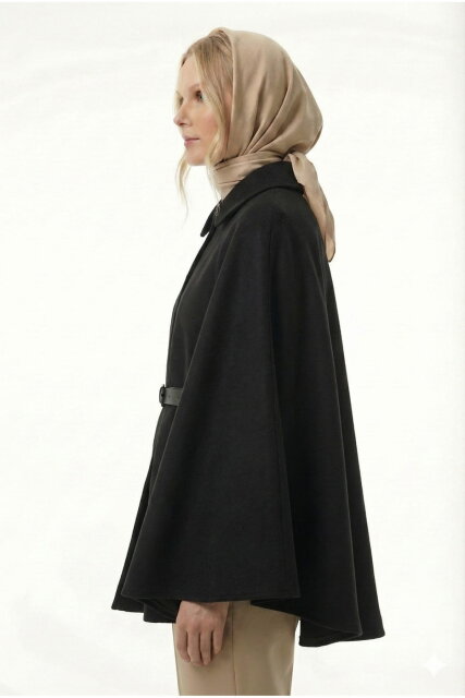 Vivezza Kaşe Pelerin Kaban 7055-01 SİYAH - 3