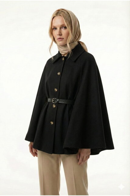 Vivezza Kaşe Pelerin Kaban 7055-01 SİYAH - 4