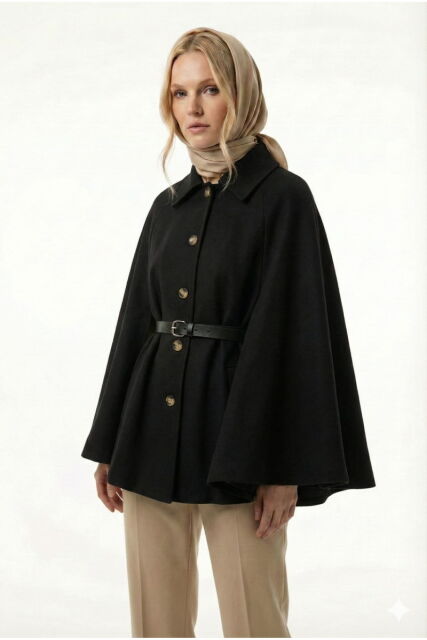 Vivezza Kaşe Pelerin Kaban 7055-01 SİYAH - 4