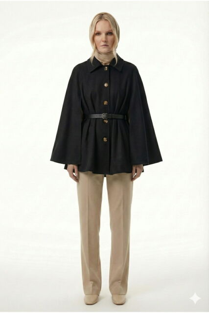 Vivezza Kaşe Pelerin Kaban 7055-01 SİYAH - 5