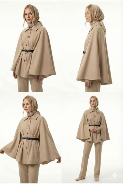 Vivezza Kaşe Pelerin Kaban 7055-02 BEJ - 2