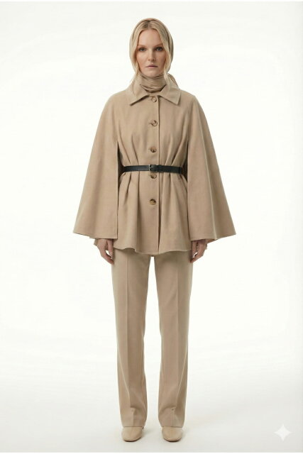 Vivezza Kaşe Pelerin Kaban 7055-02 BEJ - 4