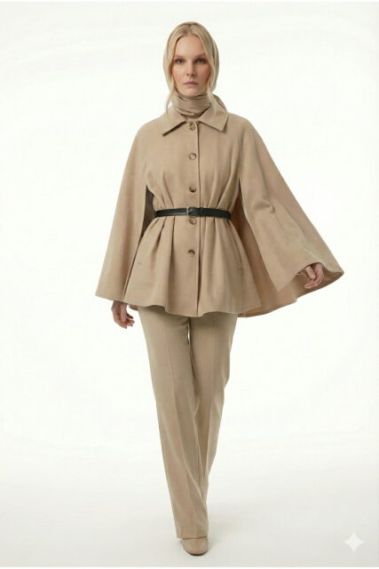 Vivezza Kaşe Pelerin Kaban 7055-02 BEJ - 5