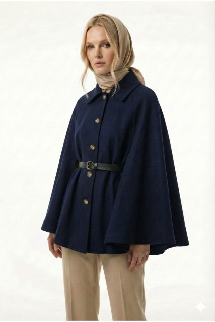 Vivezza Kaşe Pelerin Kaban 7055-04 LACİVERT - 2