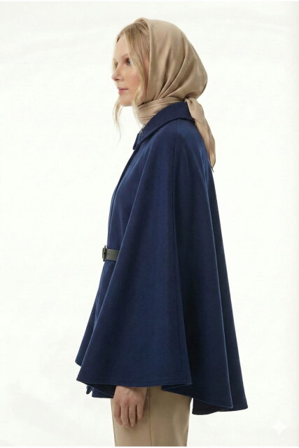 Vivezza Kaşe Pelerin Kaban 7055-04 LACİVERT - 4