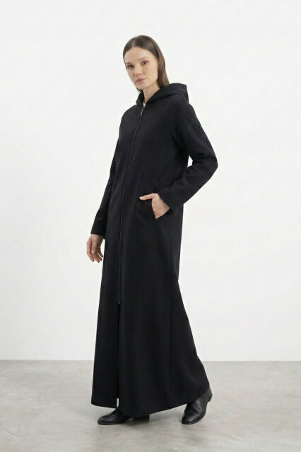 Vivezza Kaşe Manto 7054-01 SİYAH - Vivezza