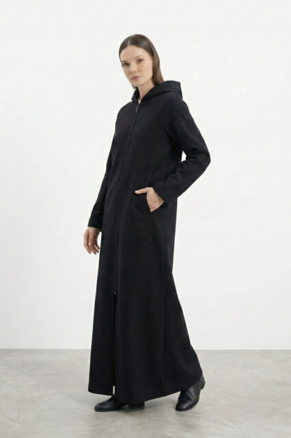 Vivezza Tiftiklenmeyen Kaşe Manto 7054-01 SİYAH - 1