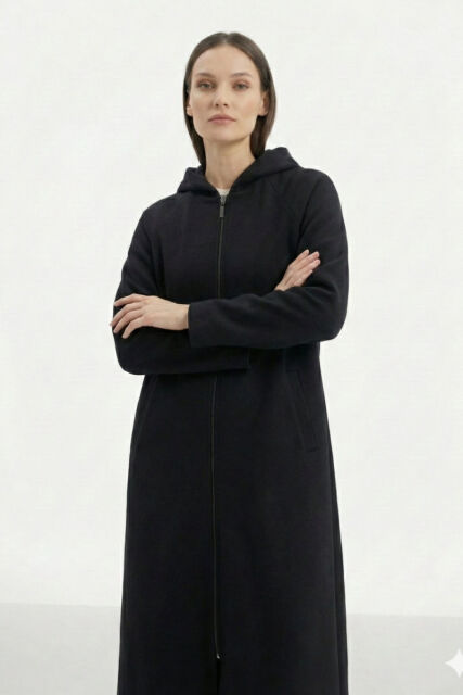 Vivezza Tiftiklenmeyen Kaşe Manto 7054-01 SİYAH - 2