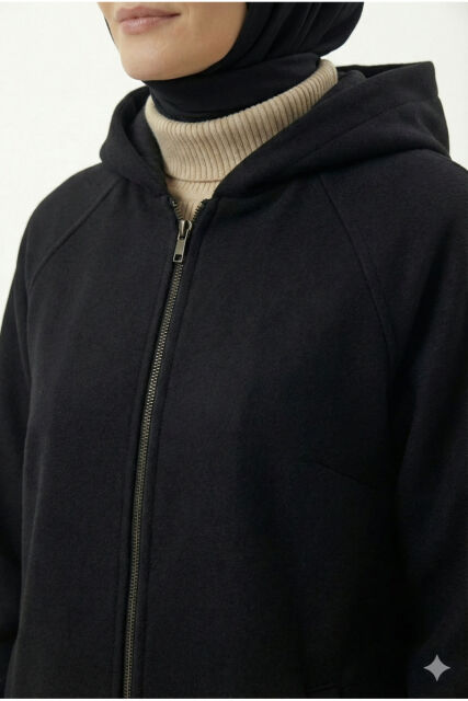 Vivezza Tiftiklenmeyen Kaşe Manto 7054-01 SİYAH - 3