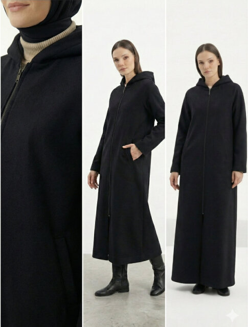 Vivezza Tiftiklenmeyen Kaşe Manto 7054-01 SİYAH - 4