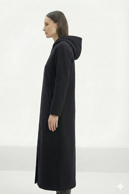 Vivezza Tiftiklenmeyen Kaşe Manto 7054-01 SİYAH - 5