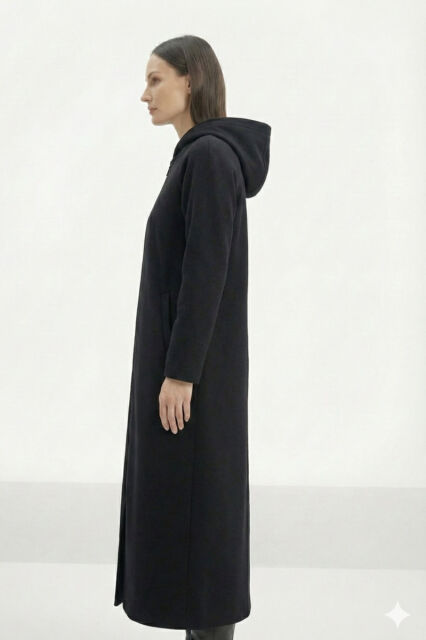 Vivezza Tiftiklenmeyen Kaşe Manto 7054-01 SİYAH - 5