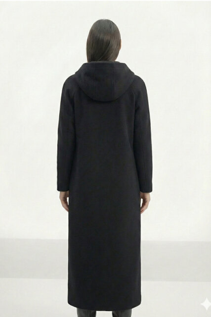 Vivezza Tiftiklenmeyen Kaşe Manto 7054-01 SİYAH - 6