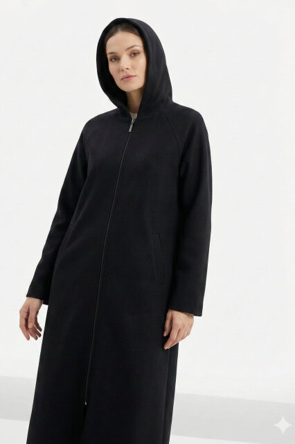 Vivezza Tiftiklenmeyen Kaşe Manto 7054-01 SİYAH - 7