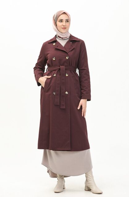Vivezza Kemerli Rahat Kalıp Astarlı Trençkot 6942-04 MÜRDÜM - 1