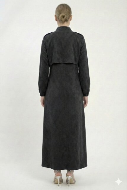 Vivezza Yakalı Fermuarlı Modal Ferace 7020-01 Siyah - 8