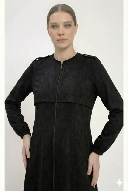 Vivezza Yakalı Fermuarlı Modal Ferace 7020-01 Siyah - 2