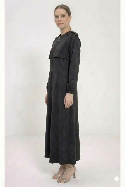 Vivezza Yakalı Fermuarlı Modal Ferace 7020-01 Siyah - 5