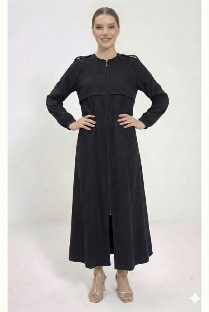 Vivezza Yakalı Fermuarlı Modal Ferace 7020-01 Siyah - 3