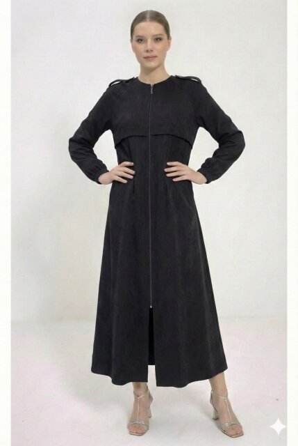 Vivezza Yakalı Fermuarlı Modal Ferace 7020-01 Siyah - 4