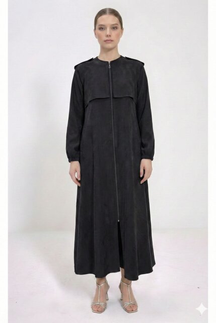 Vivezza Yakalı Fermuarlı Modal Ferace 7020-01 Siyah - 6