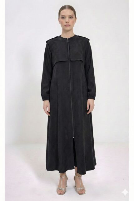 Vivezza Yakalı Fermuarlı Modal Ferace 7020-01 Siyah - 6