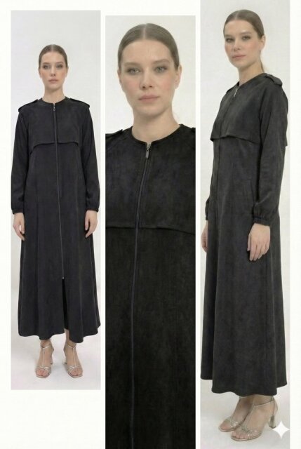 Vivezza Yakalı Fermuarlı Modal Ferace 7020-01 Siyah - Vivezza