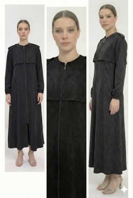 Vivezza Yakalı Fermuarlı Modal Ferace 7020-01 Siyah - 1