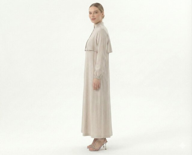 Vivezza Yakalı Fermuarlı Modal Ferace 7020-02 Taş - 4