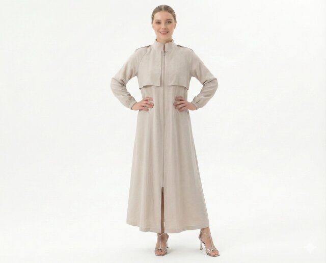 Vivezza Yakalı Fermuarlı Modal Ferace 7020-02 Taş - 5