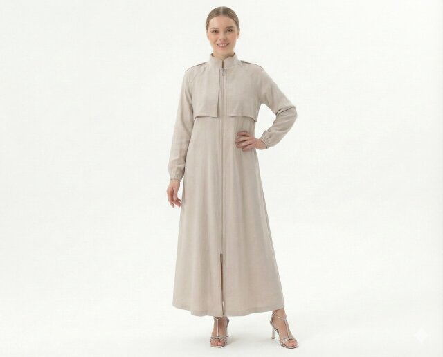 Vivezza Yakalı Fermuarlı Modal Ferace 7020-02 Taş - 6