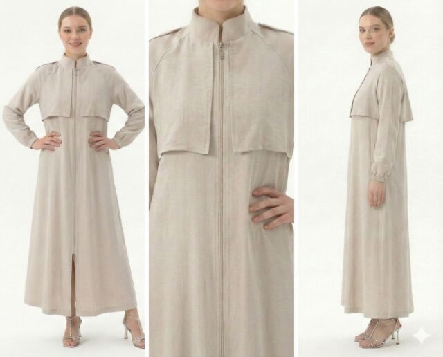 Vivezza Yakalı Fermuarlı Modal Ferace 7020-02 Taş - 1